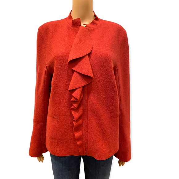 beyond threads Womens alpaca wool ruffle full zip cardigan /jacket Size L - Picture 1 of 9